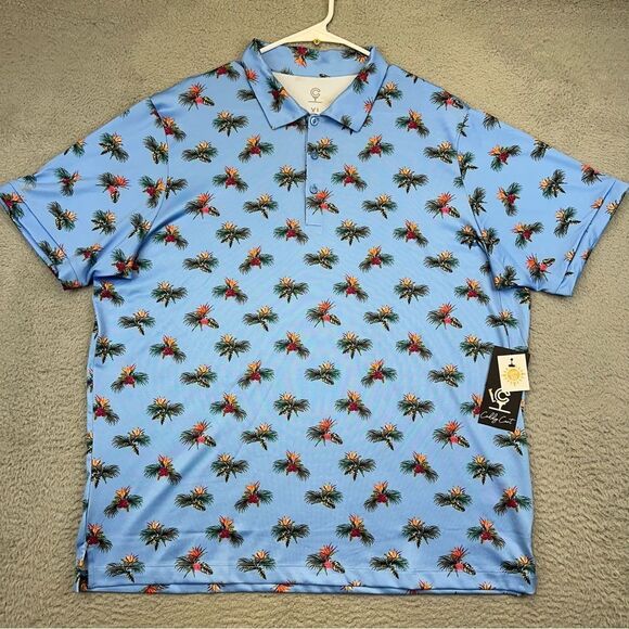 Caddy Cart Golf Polo Mens XL  Sky Blue Tropical Hawaiian Stretch UPF50 Golfer - Picture 1 of 16